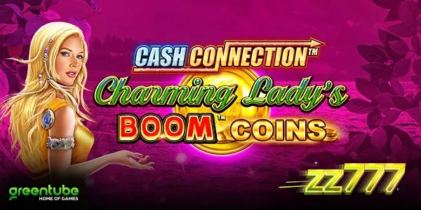 Interface vibrante do slot Cash Connection Charming Lady’s Boom Coins
